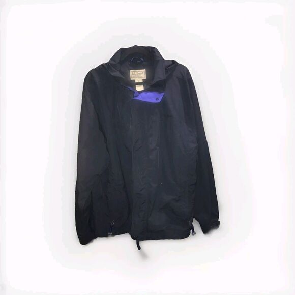 LL BEAN Softshell Raincoat Parka Jacket Men's XL Regular Black Blue‎ 100% Nylon - Picture 1 of 9